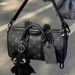 Louis Vuitton Keepall 25 Travel Bag, Black with Metal Hardware